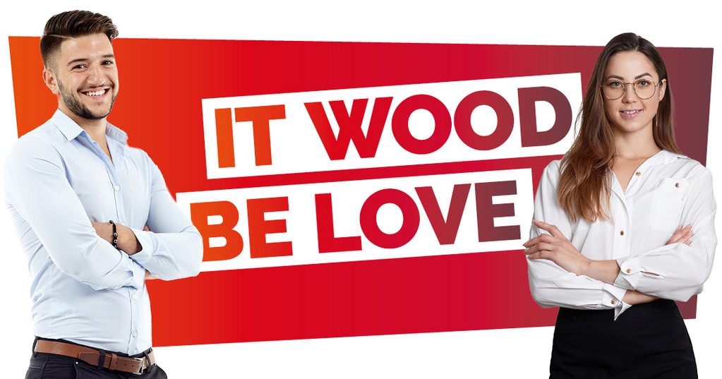 Darstellung zweier junger Erwachsener neben dem Text "It wood be love"